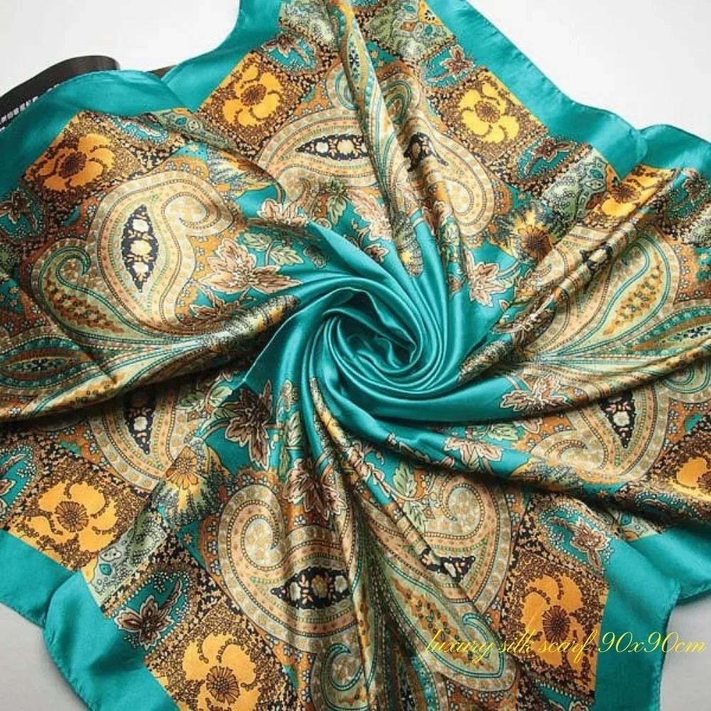 Valentine\'s Day gift 90x90cm chain oil painting flower women square scarf silk scarf shawl scarf