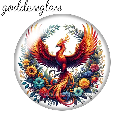 

Fire Ancient birds phoenix mysterious 10pcs 12mm/18mm/20mm Round photo glass cabochon flat back Making findings DIY snap buttons