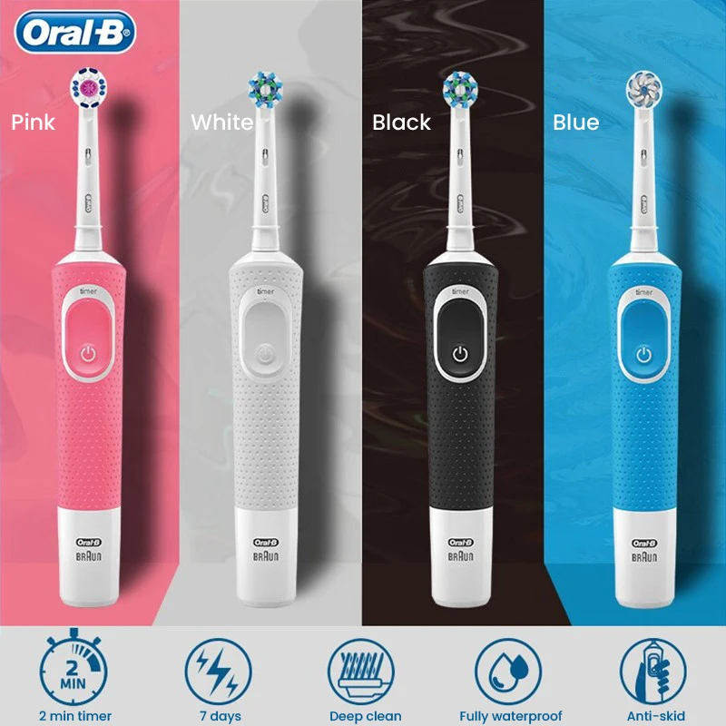 Oral B D100 Vitality Rotary Electric Toothbrush Super Clean Timer Waterproof Adult Recharge Tooth Brush Extra Replace Brush Head