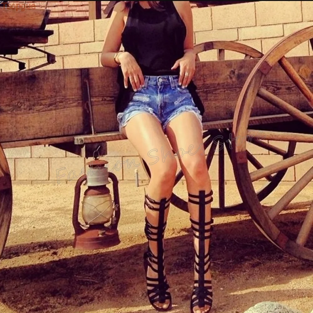 

Black Buckle Decor Open Toe Sandals Boots Cut Out Matte Leather Shoes for Women Fashion Sexy Heels 2025 New Zapatos Para Mujere