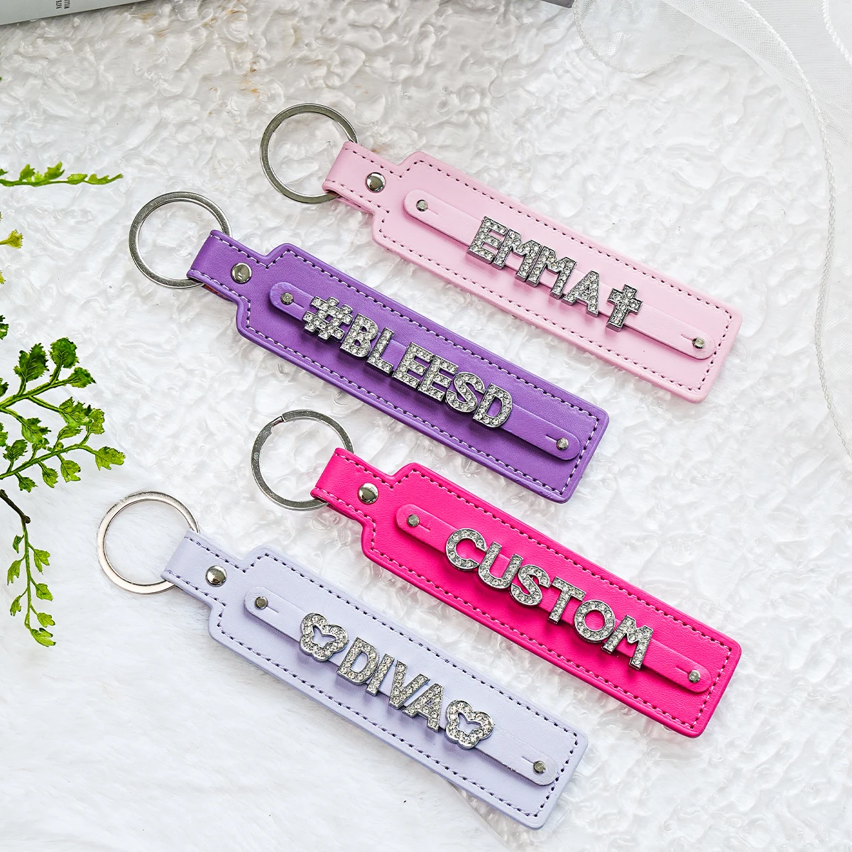 Custom Rhinestone Name Keychain,Bling Leather Keychain Accessories， Custom Bling Tag,Valentine’s Day Gift, Custom