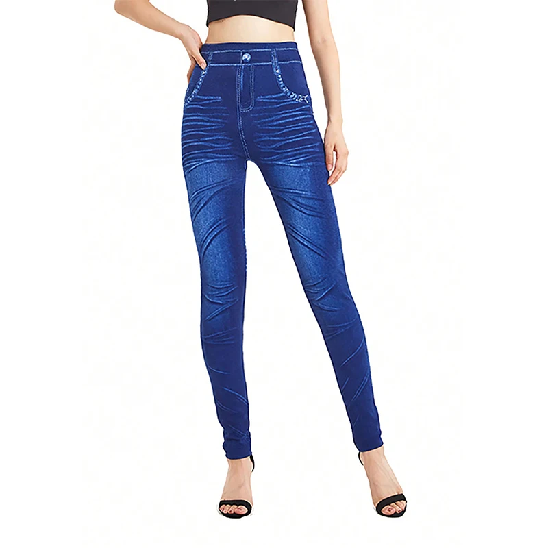 PD451 Diamond Patterned Imitation Denim Series High Elastic Pattern Sports Casual Cropped Leggings