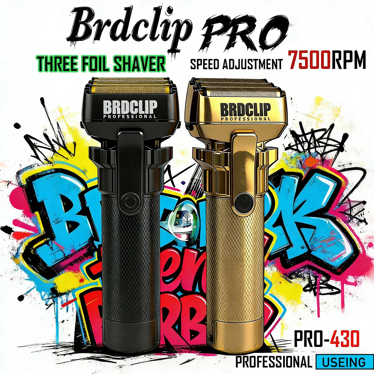 

BRDCLIP 430 Профессиональная титановая машинка для стрижки волос и бороды с тремя золотыми лезвиями для мужчин