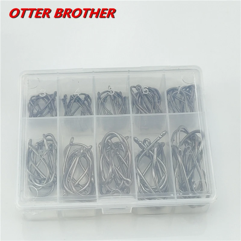 100pcs/box Fishhooks 3#-12# 10series High Carbon Steel Barbed In Fly Fishing Hook Worm Pond Fishing Bait Holder Jig Hole Hook