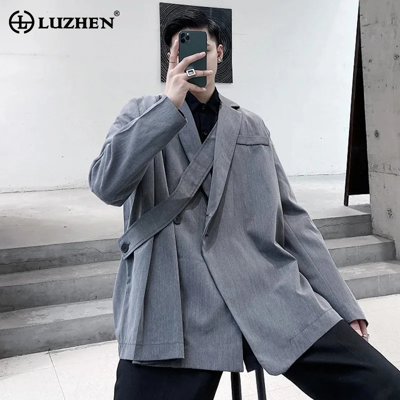 

LUZHEN Fashion Asymmetric Placket Design Blazer Coat Men's Original Elegant Solid Color Personality Korean Casual Jacket LZ1901