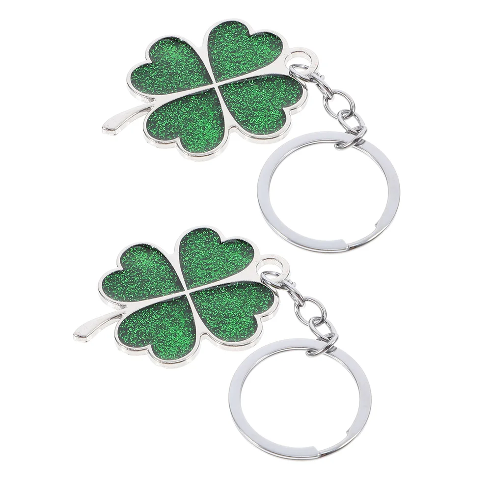 2 PCS Car Accesories Four Leaf Keychain Zinc Alloy Unique Keyring for Women Girl Cute Chains Ireland Green Woman Miss