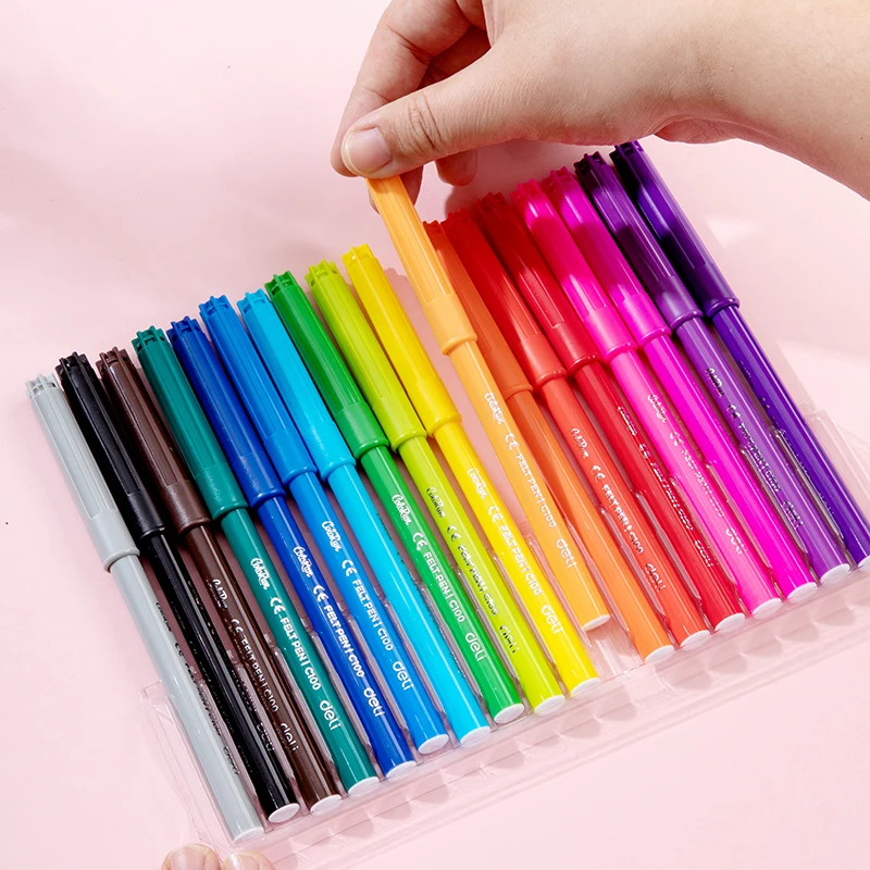 Deli 12/24 Colors Watercolor Pen Good Felt Tip Pen Drawing Children DIY Marker Pen School Stationery Supplies Students Painting