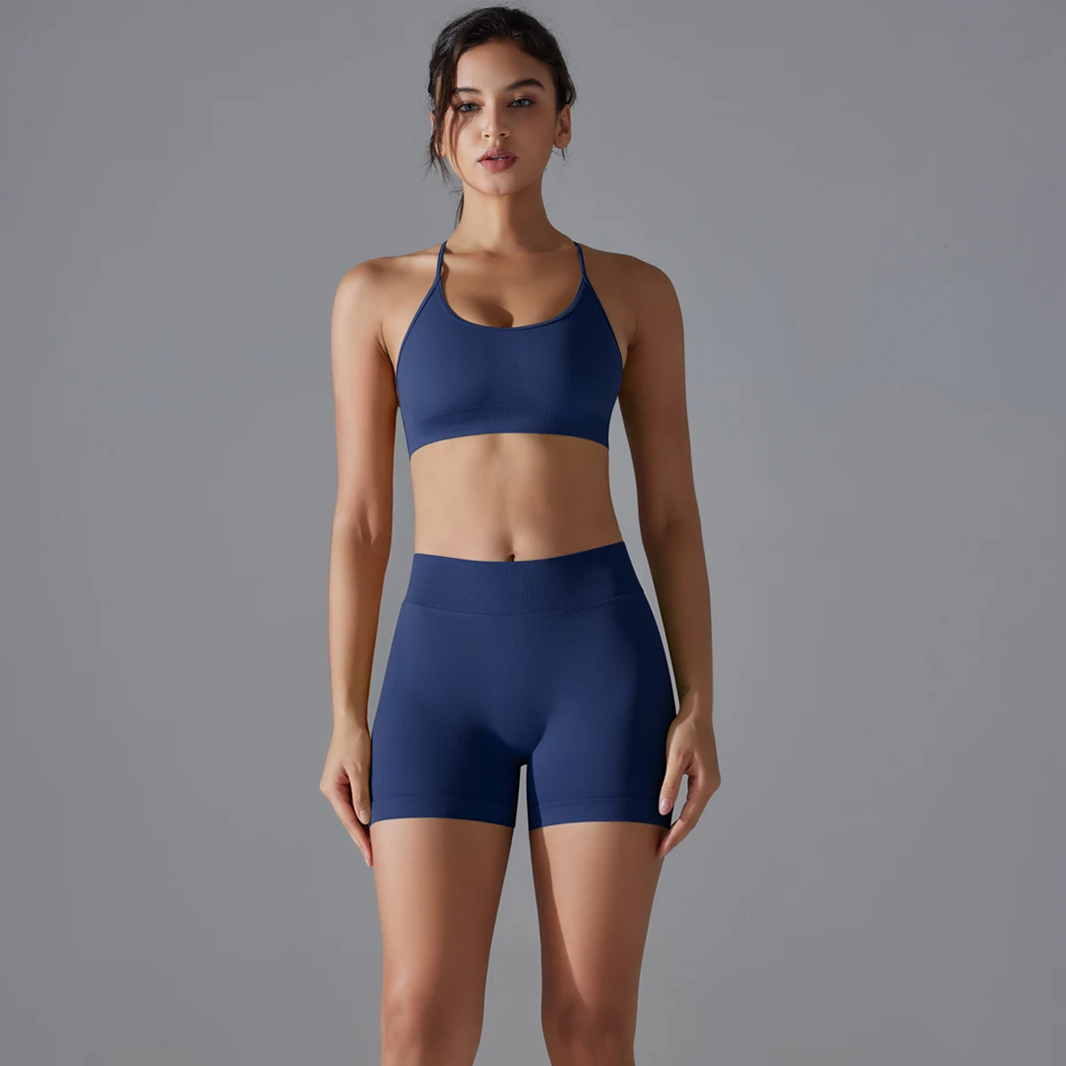 2 Piece Yoga Clothes Women Sexy Yoga Vest Shock-absorbing Cross Shoulder Straps Seamless Gym Sexy Shorts Woman Summer Yoga Set