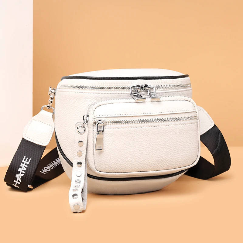 100% couro Mulheres Messenger bag Fanny Pack Zipper Chest Bag Feminino Money Pouch Travel Shoulder Purse Belly Pocket Hip Bum Bag