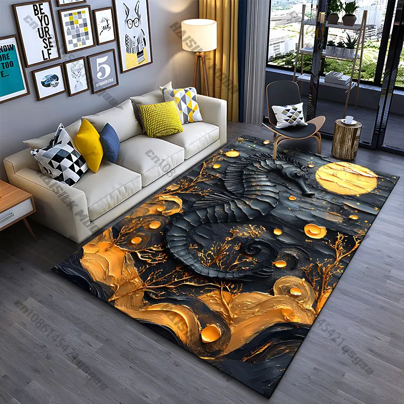 Seahorse moon oceanic artistic surreal carpet Yoga living room room decor children's crawling mat doormat area rug