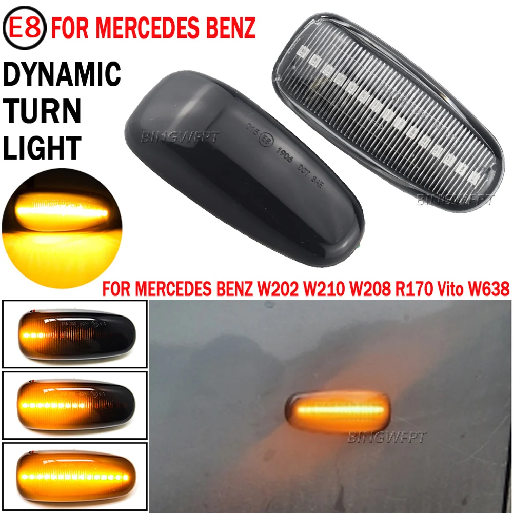 (Two styles available) Dynamic Flowing LED Turn Signal Light Side Marker Lamp For Mercedes BENZ E-Class W210 C-Class W202 W208