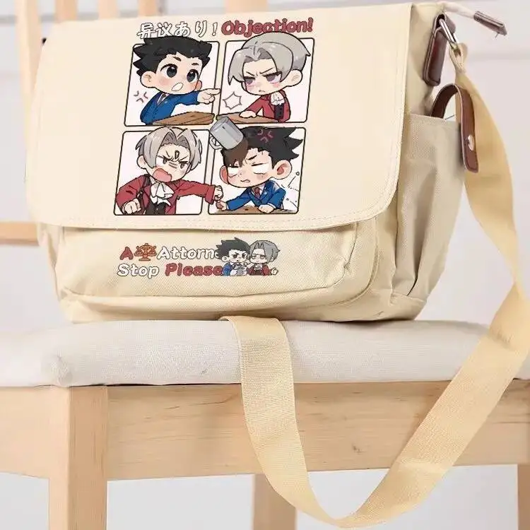 

Anime Ace Attorney Phoenix Wright Miles Edgeworth Canvas Cosplay Student Travel Shoulder Kawaii Casual Bag Gifts