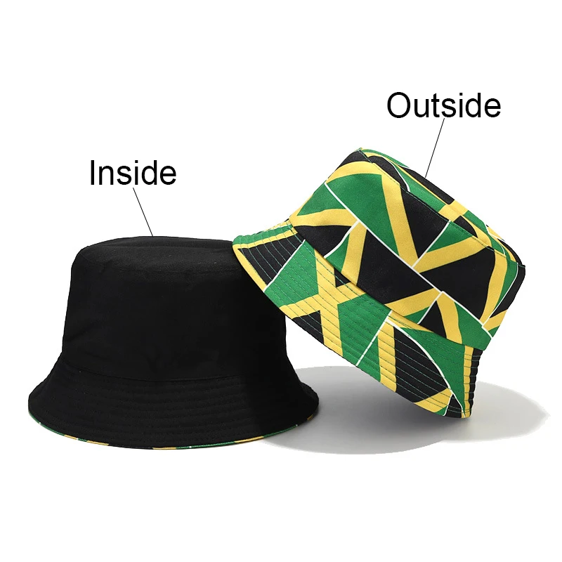 Bocca Jamaica Bucket Hat Flag Panama Fisherman Hats Men Women National Flag Print Double Sides Reversible Summer Bob Cap Gorras