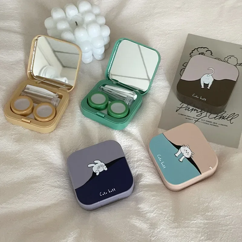 Japanese Vintage Glasses Case Little Cat Simple Contact Lens Box Companion Care Box Portable Lovely Pupil Box