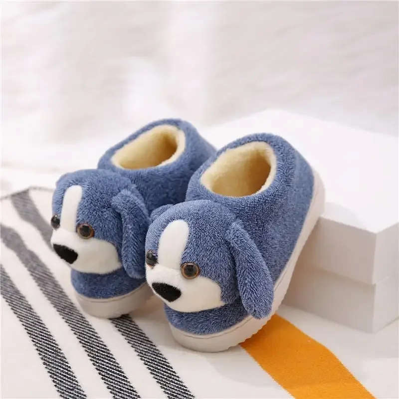 Cartoon Dog Home Slippers for Girls Boys Lighted High Top Cotton Shoes Indoor Soft Non-slip Winter Boots Warm Plush Kids Shoes