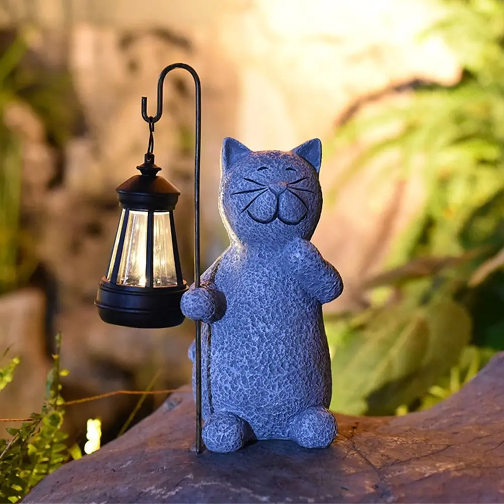 

New Solar Garden Statue Lamp Resin Little Cat Imitation Animal Resin Crafts For Lawn Balcony