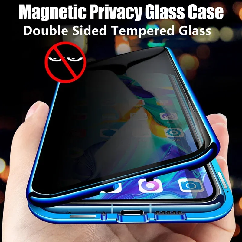 Image of Anti-Spionage Glas-Metall-Schnappverschluss Handyhülle für Samsung Galaxy S22 S23 S24 Ultra Plus Gradstufen-Sichtschutz Magnetische Abdeckung