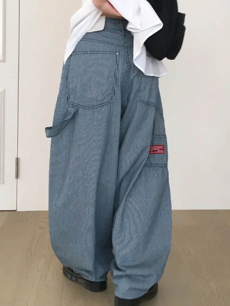 Retro Spodnie damskie z wysokim stanem w paski, proste nogawki, codzienne długie spodnie, małe etykiety, nowe letnie modne spodnie damskie.