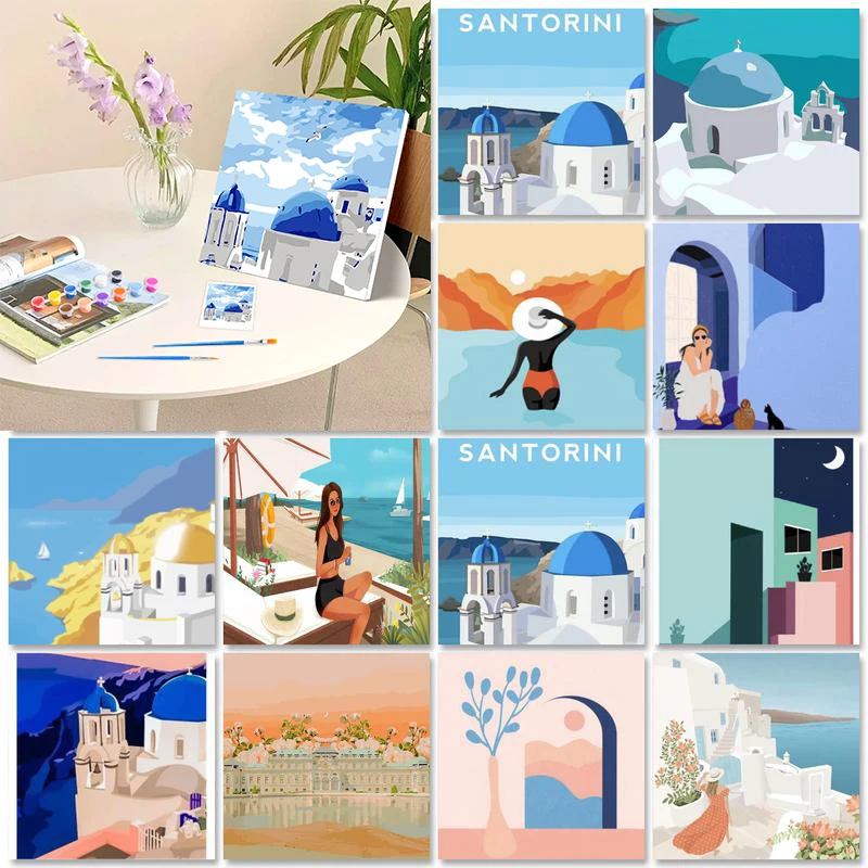 

20x20cm Framed Town Paint By Numbers Acrylic paints Crafts DIY Kits for Beginners 40x50cm Create Wall Art Markers By Numbers