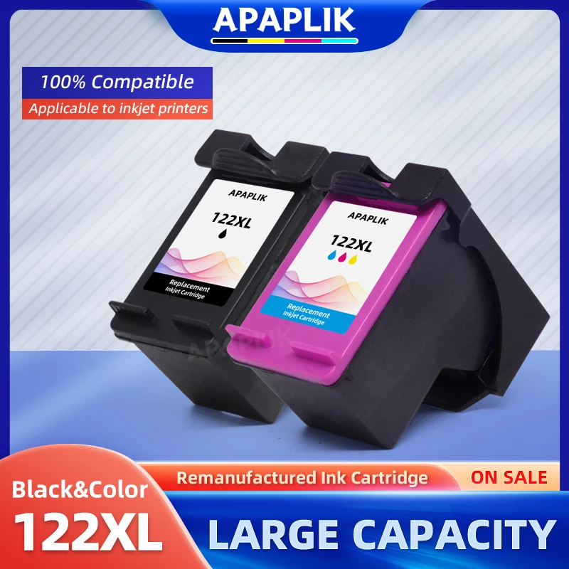 APAPLIK 122 122XL Replacement For HP 122 XL Cartridge Envy 4500 5530 4630 4632 1510 2050 1000 1050 1050A 2000 Inkjet Printer