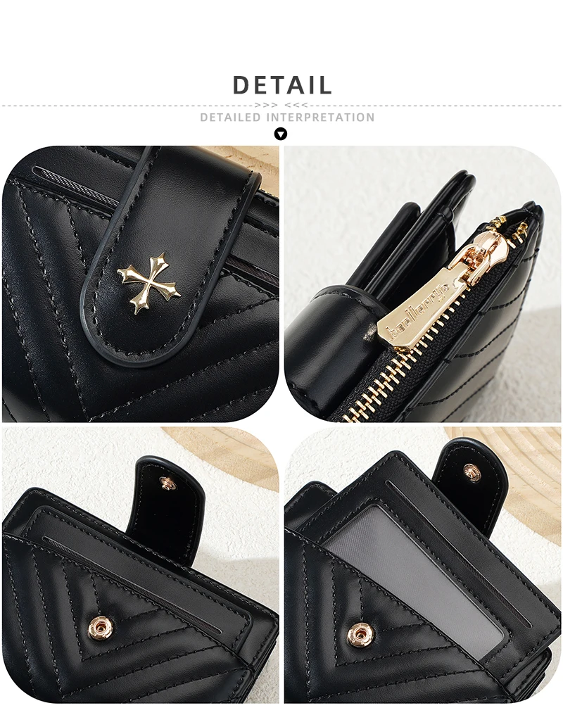 Neue Damen-Kurzgeldbörse, hochwertig, abnehmbarer Kartenhalter, Damen-Geldbörse mit Reißverschluss, Münzfach, Fotohalter, Geldklammer für Mädchen – Detail 25