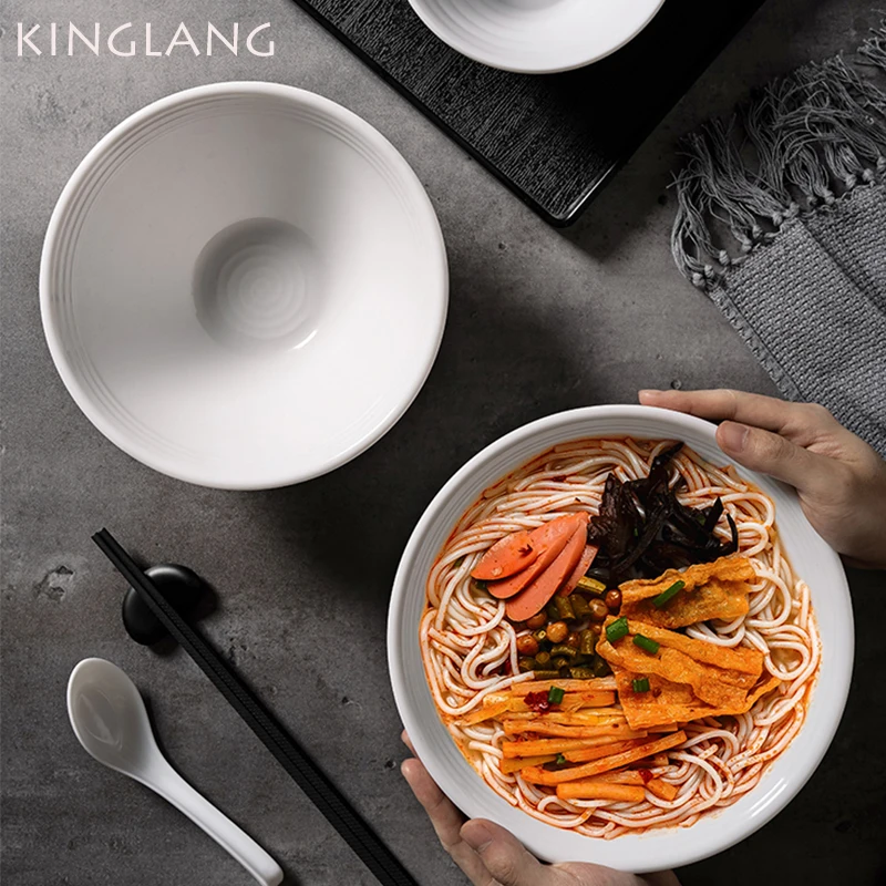 KINGLANG Hot  Noodle Bowl Melamine Soup Bowl Instant Noodle Bowl  Japanese Ramen Restaurant White Plastic Bowl Fast Food Bowl