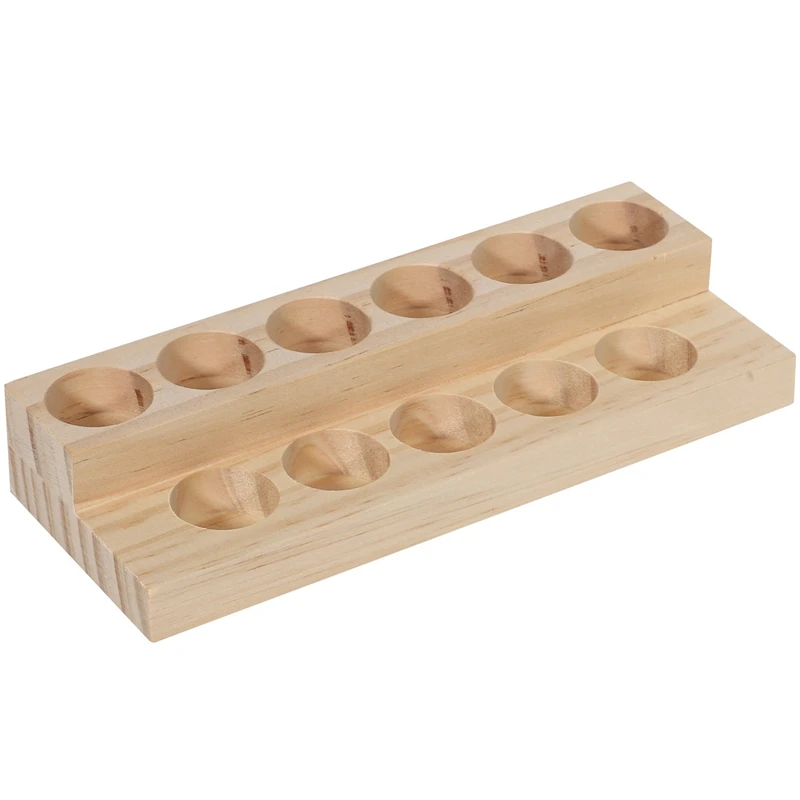 ABSF 11 Holes Wooden Essential Oil Tray Handmade Natural Wood Display Rack Demonstration Station For 5-15Ml Bottles