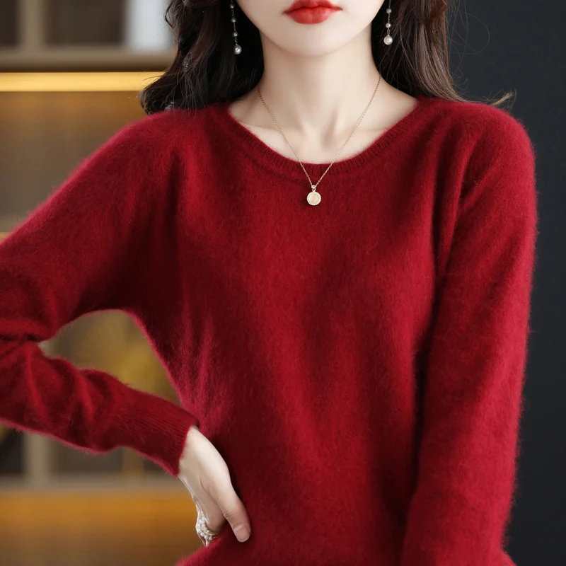 O-collar Mink Cashmere Sweater For Women Pullover 2023 Autumn Winter Knitted Sweaters Loose Base Shirt Fashion Basic Tops