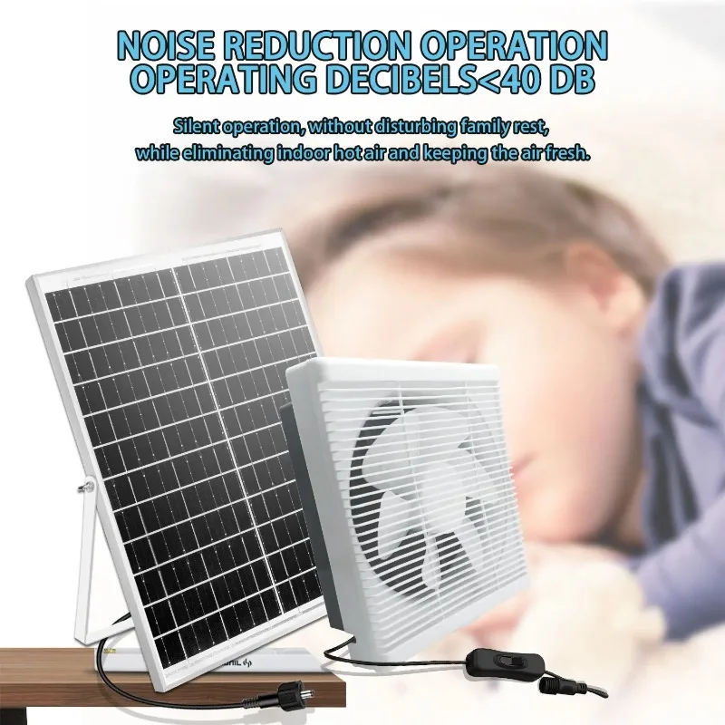 20W Solar Exhaust Fan Kit 6 Inch High Airflow Blinds Ventilation Fan 1500 rpm, Low Noise - Wall Mount