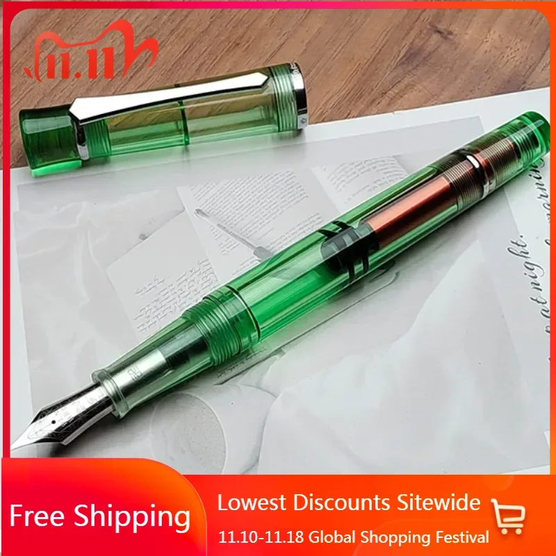 

New Majohn 495 Transparent Green Fountain Pen Acrylic Colored Hand Blade Polished F 0.5MM Business Student Writing Ink Pen Gift