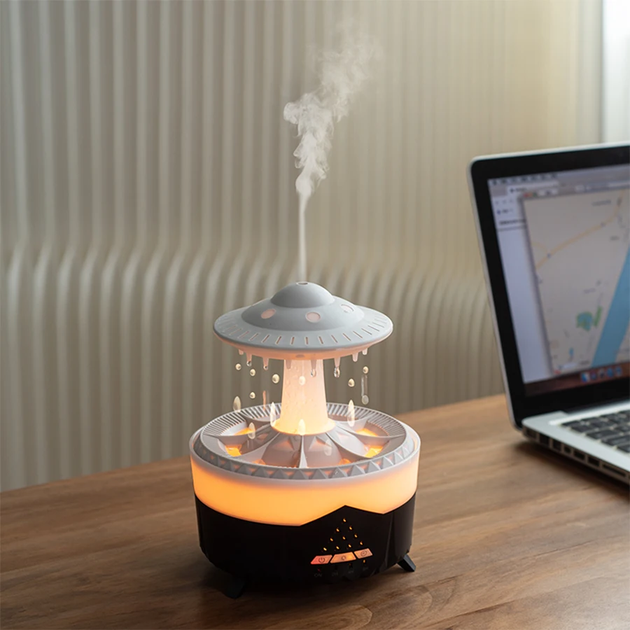 2025 UFO قطرة المطر ناشر رائحة البخاخ الهواء المرطب الناشر هادئة غرامة ضباب 7 الإضاءة الملونة للمنزل مكتب