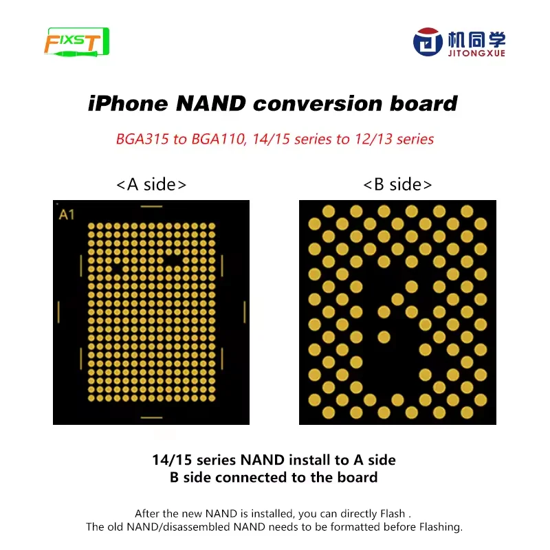 

JTX NAND Conversion Board For iPhone 12/13/14/15 Pro Max Series Hard Disk BGA315 to BGA110 Chip Repair Tool
