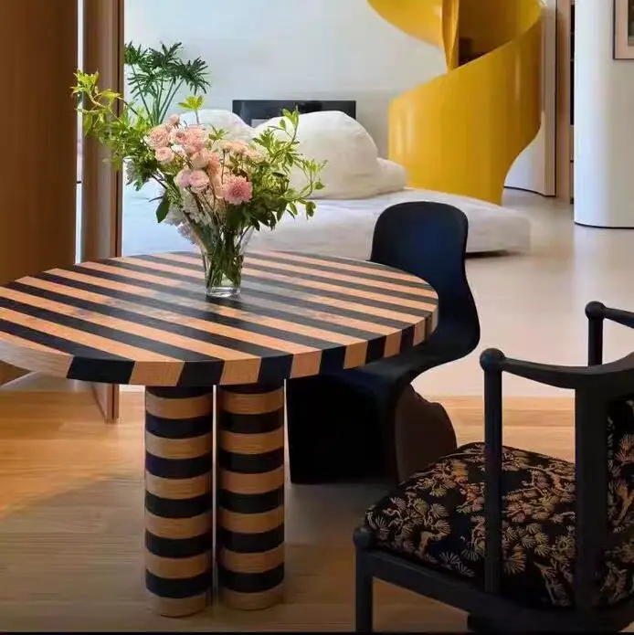 

bl Style Solid Oak Round Dining Table French Retro Simple Table and Chair Combination Suitable for Family Dining Hotel Use#