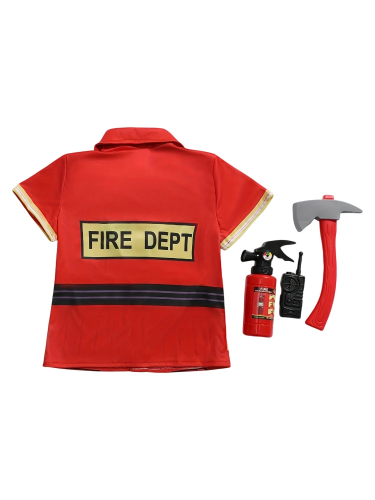 Kids Firefighter Style Shirt with Toy Accessories, Children Short Sleeve Themed Top Set - view 2