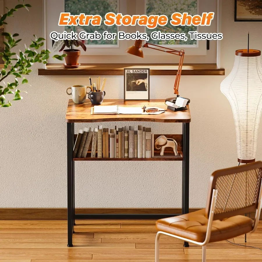 Bureau pliant avec étagère de rangement, Table d'ordinateur pliable de 23.6 pouces pour petits espaces, Table de canapé peu encombrante pour canapé d'écriture Wo