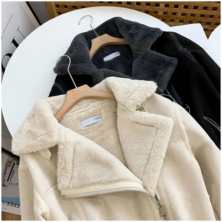 

Тепло и шлейф: женский трендовый бархатный хлопковый джет с ягненком, байкерский наряд, пальто с меховой подкладкой, зимняя коллекция Wimigirls