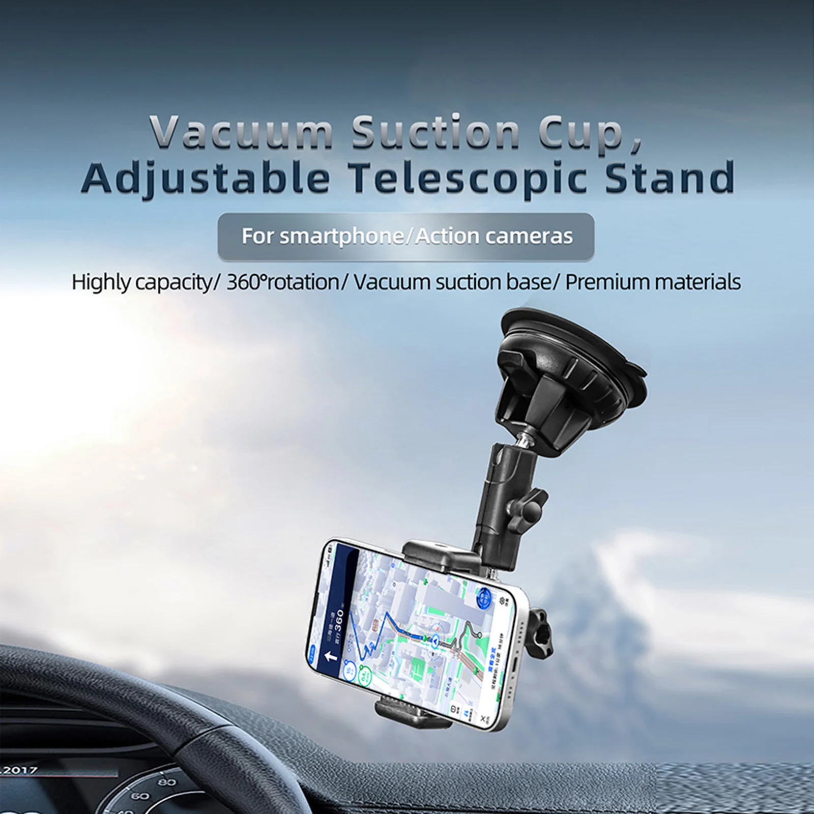 Universal Vacuum Suction Cup Base + Cell Phone Clip Accessories for Insta360 Go3S/X4/X3/ACE / DJI Pocket3/Action / GOPRO