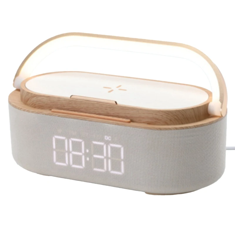 

1800MAh Bluetooth Speaker Digital Alarm Clock with Wireless Charger Clock Radio Night Light Dual Speakers Home Bedside