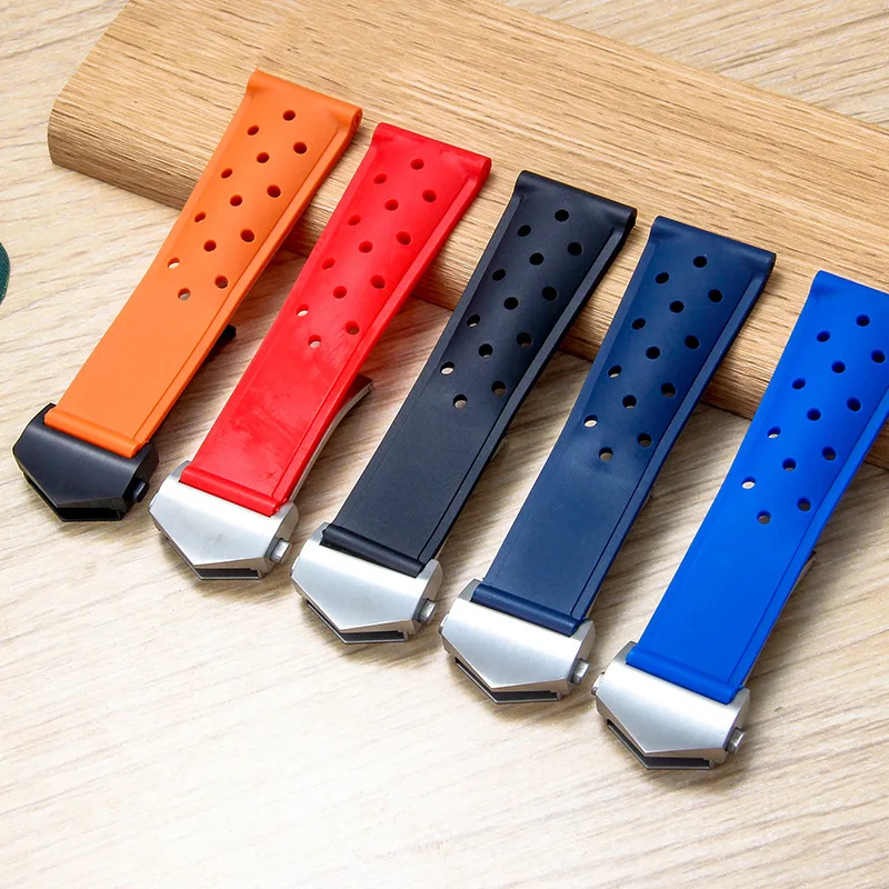 

Ademende Rubberen Horlogeband 20/22Mm Voor Tag Strap Heuer F1 Caz201 Waz2113 Caz1010 Armband Stalen Vouw Gesp