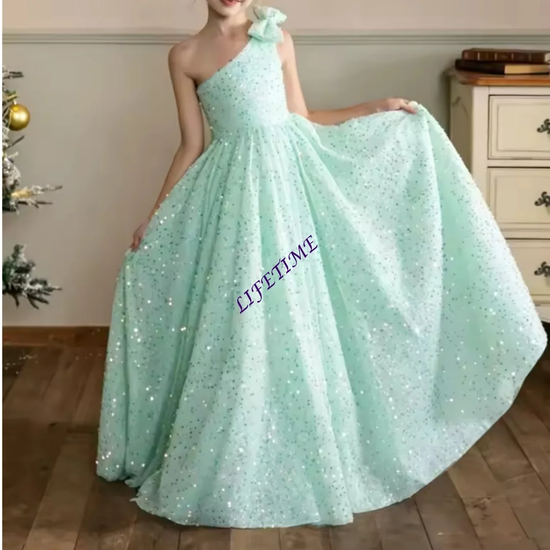 Customized Girls One Shoulder Princess Party Dress for Children Pageant Formal Celebration Costume Violin Piano Performance