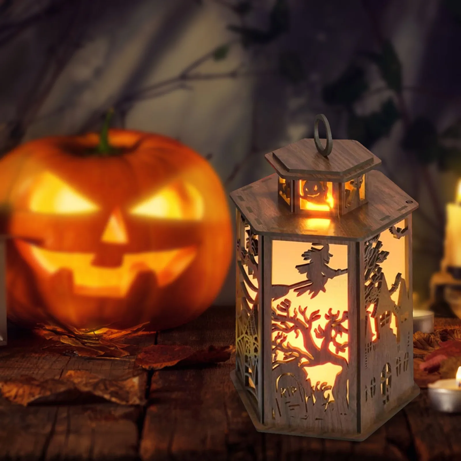 Halloween New Witch Candle Lamp Lantern Decor Electronic Lantern Creative Flameless Candle Home Indoor Decor Scene Props