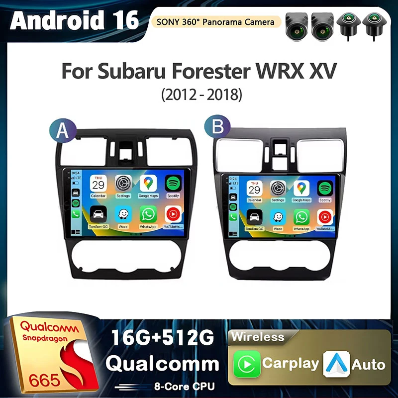 Android 16 Carplay Auto para Subaru Forester WRX XV 2012 2013 - 2017 2018 Reproductor de Radio Multimedia Estéreo Navegación Video GPS DSP
