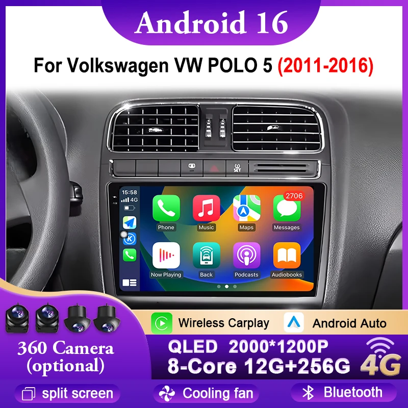 

Android 16 Car Radio GPS Navigation Multimedia Player For Volkswagen VW POLO 5 2011-2016 Carplay Auto Bluetooth WIFI 4G DSP