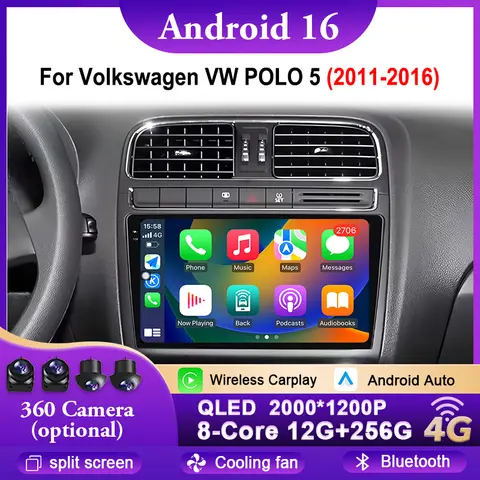Android 16 Car Radio GPS Navigation Multimedia Player For Volkswagen VW POLO 5  2011-2016 Carplay Auto Bluetooth WIFI 4G DSP