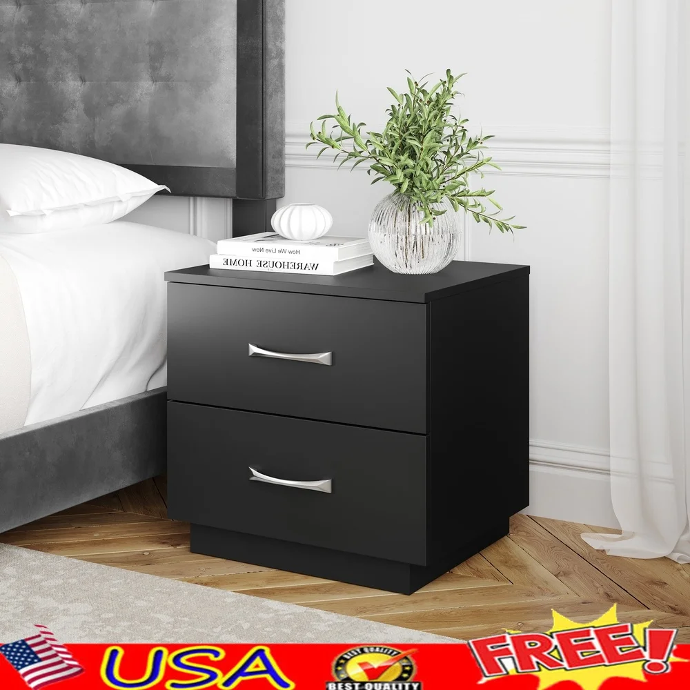 

Double Drawer Nightstand with Easy Glide Drawers Modern Storage Solution Bedroom Living Room Dorm Room Nightstand Assembly
