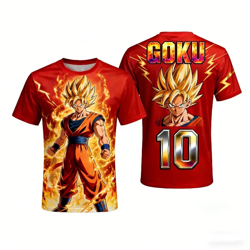 Dragon Ball Z Son Goku No.10 Red Blue Gradient Flame 3D All Over Print Breathable Double Sided Anime Soccer Jersey Unisex Tee