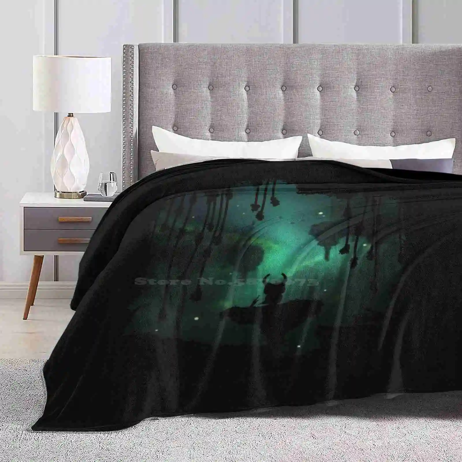 The Greenpath Soft Warm Light Thin Blanket Hollow Knight Silksong Gaming Games Gamer Platformer Nature Blue Purple Black Dark