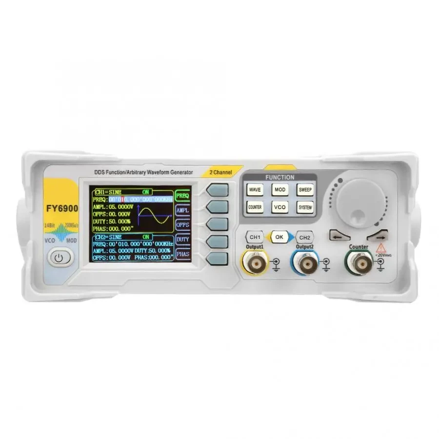 

FY6900 20MHz-100MHz Function Signal Generator Arbitrary Waveform Meter TFT Screen Dual Channel Digital Frequency Count Source