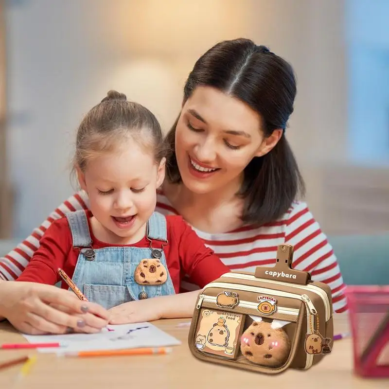 Большой вместительный пенал с откидной крышкой, сумка-карандаш для канцелярских принадлежностей, простая сумка для хранения канцелярских принадлежностей с капибарой, школьные и офисные принадлежности