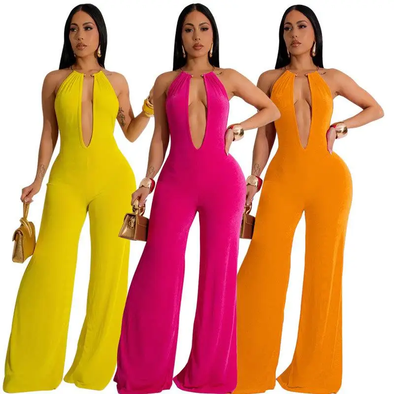 

Women's Long Pants Jumpsuit One-Piece Suit High Waist Design Comfortable Fit Fashionable Ladies' Overall High Waist Jumpsuit